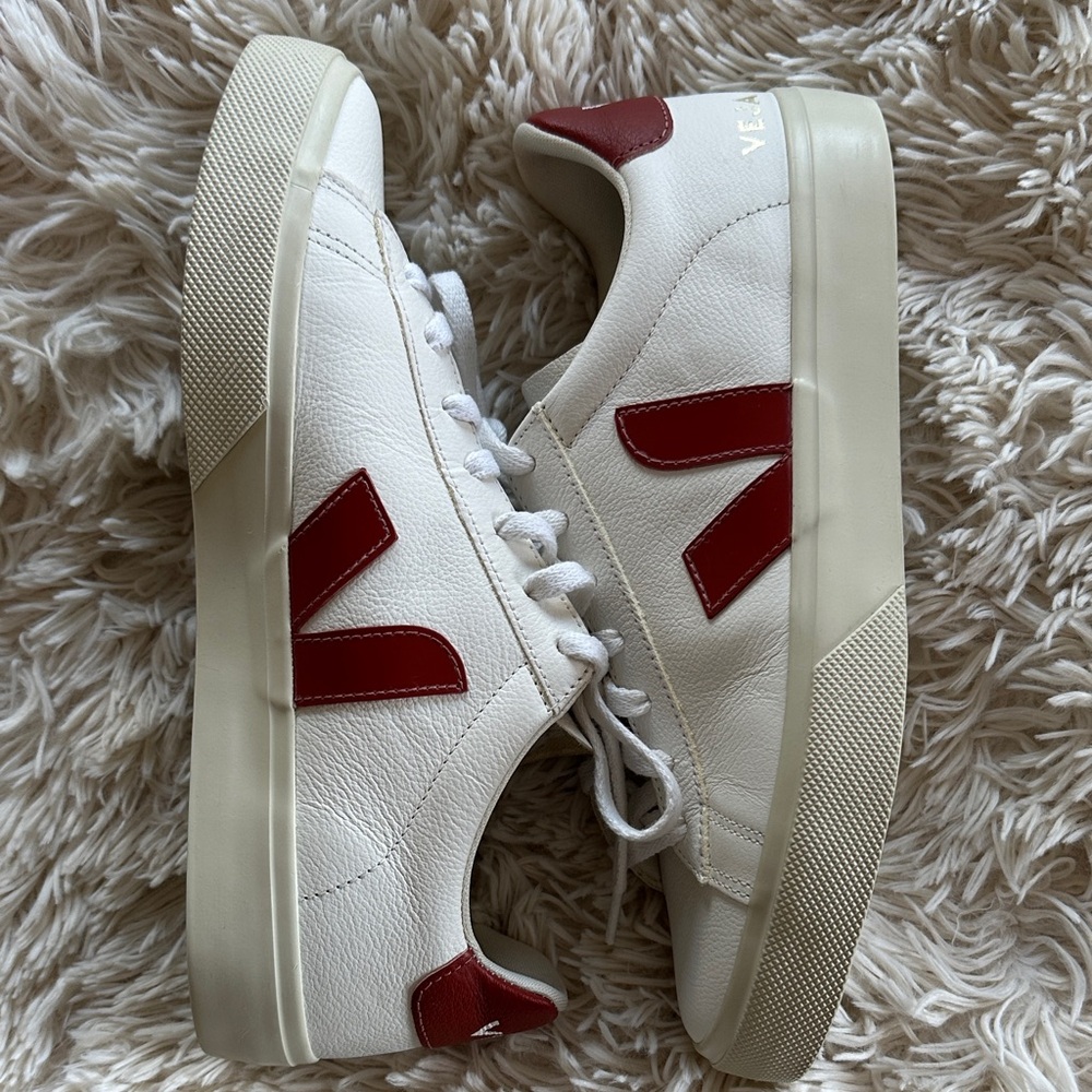 Veja White and Burgundy Sneakers